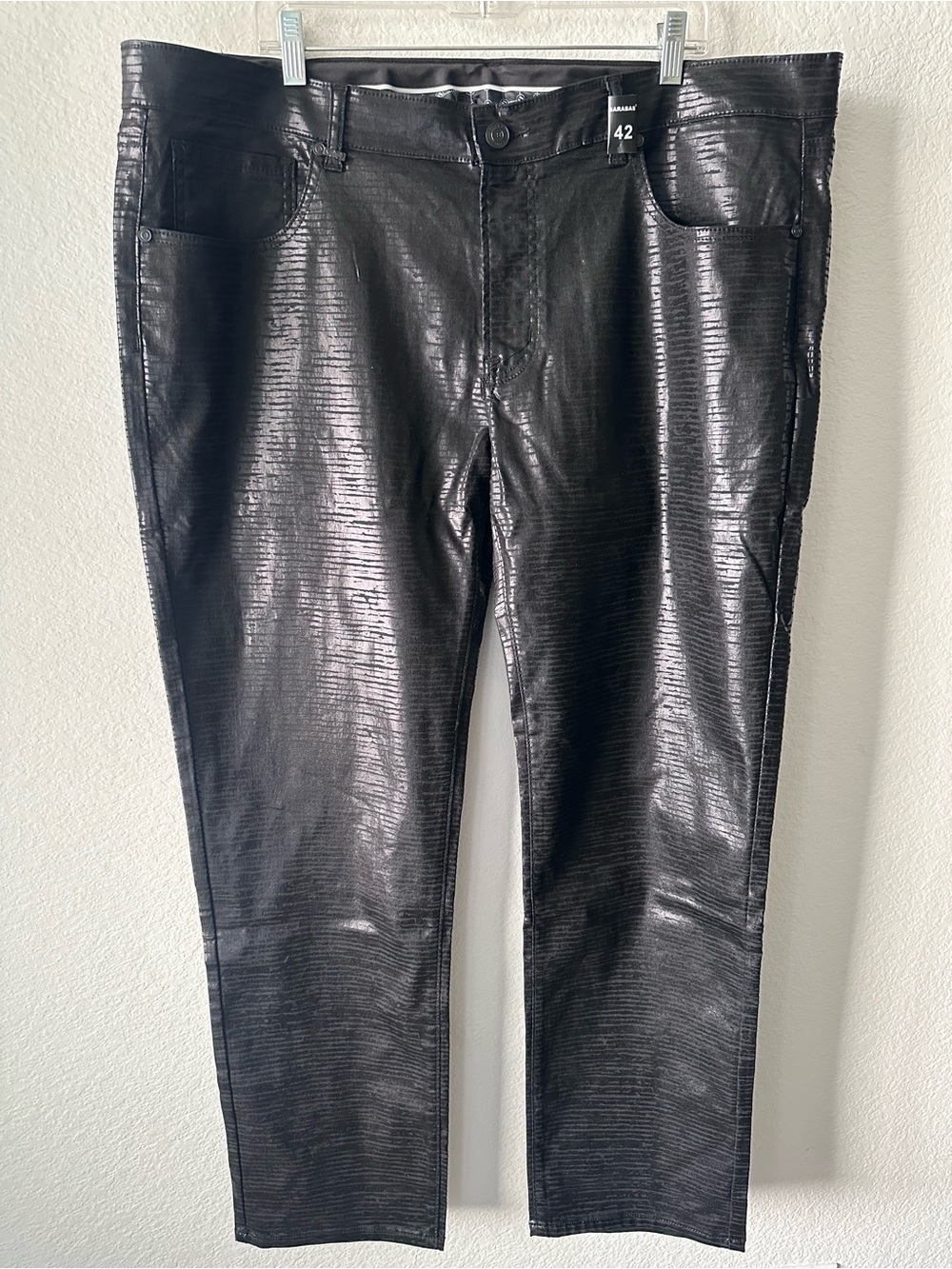 Barabas Black Croc Embossed Coated Pants Size 42 NWT Slim Fit Statement Jeans